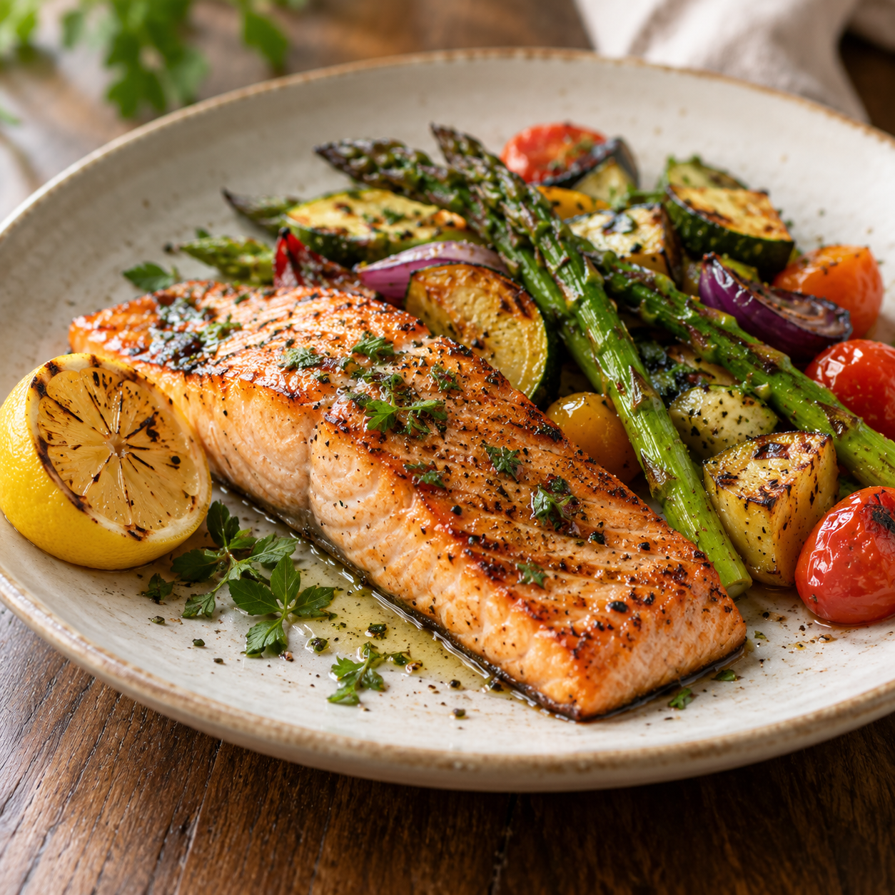 Gegrillter Lachs mit Gemüse